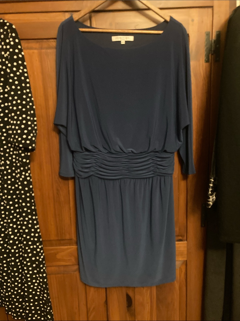 Evan Picone deep Blue Ruched Waist Midi Dress